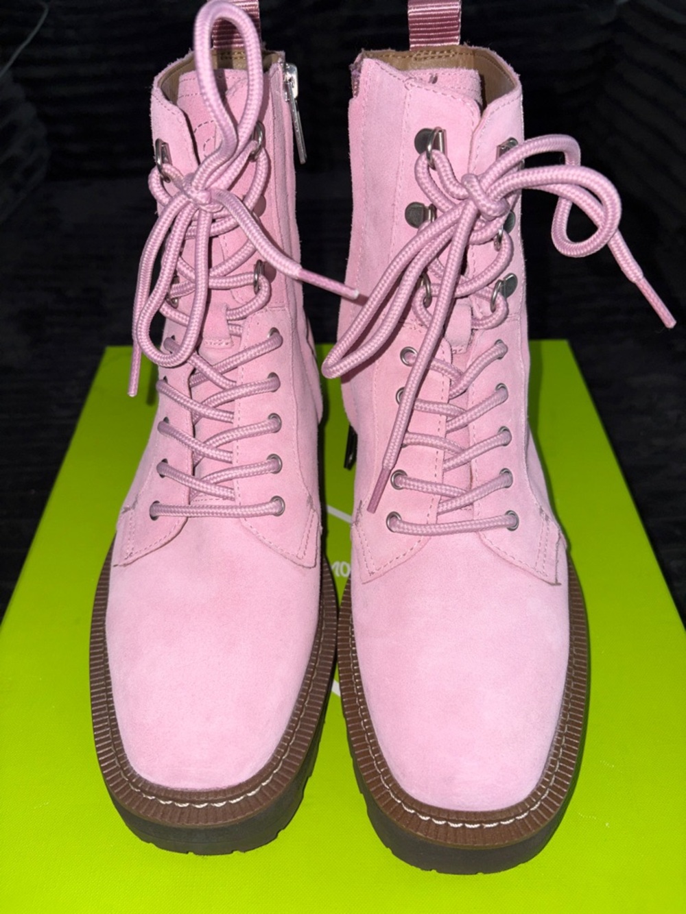 Women's Pink Lace-Up Suede Combat Boots